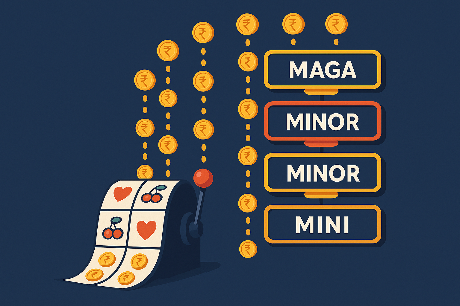 Illustration showing small bets feeding four tiered progressive jackpot meters
